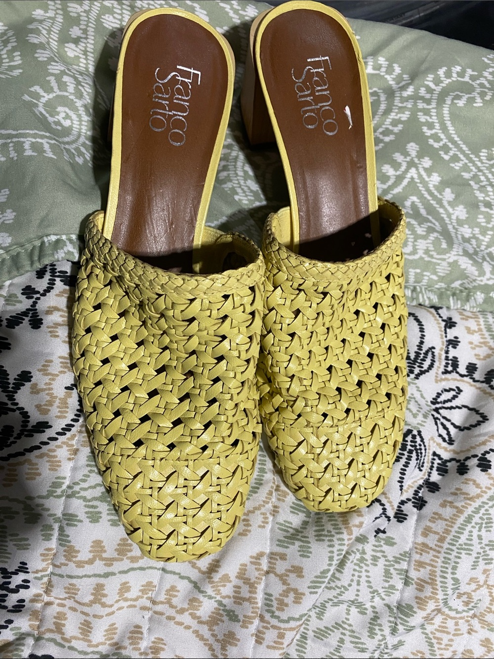 Franco Sarto Yellow Woven Slip-On Mule Heels Sz 7 NEW